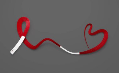 Malta Kalbi 'nin 3D Bayrağı Parlak Dalgalı Farkındalık Kurdelesi Gri Arkaplanda 3D Görüntü