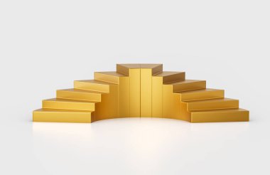 Eğri dizaynlı altın merdiven, ürün çekimleri ve vitrinleri için mükemmel. 3d Görüntü