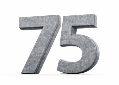 Beton Numarası 75. Gri Beton Taştan Yapılan 75 basamaklı Beyaz Arkaplan 3D Görüntü