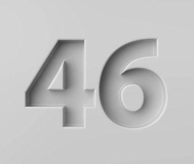 Parlak beyaz 46 numara, gölgeyle süslenmiş, arka planda 3 boyutlu görüntü.