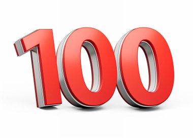 Kalın Kırmızı Numara 100 Beyaz Arkaplanda Metalik Görüntü