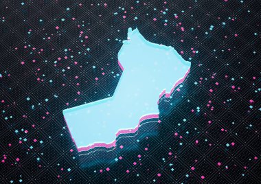 Aydınlatılmış Umman Veri Haritası Neon Mavisi Kusursuz Şablon Arkaplanı 3B Görüntü