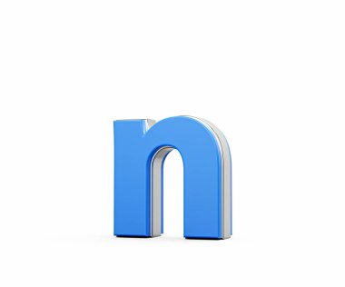 Mavi küçük harf n alfabe parlak modern tasarımı ile keskin kenarlı 3B illüstrasyon
