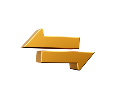 İki altın kare yatay ok. Takas simgesi. Flip flop 3d illüstrasyon