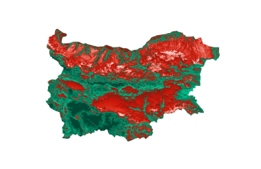 Bulgaristan haritasında kırmızı ve yeşil renkli yardım haritası 3d illüstrasyon