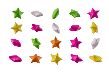 3D renkli yıldız şekilli şekerler, çok renkli şeker kaplı mavi, 3D illüstrasyon