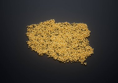 Polonya Haritası Yüksek Kaliteli Altın Parlak Metalik Boncuklar veya Üç Boyutlu Resimler
