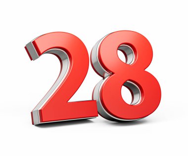 Kalın Kırmızı 28 numara Metalik Arkaplanda 3 boyutlu Görüntü