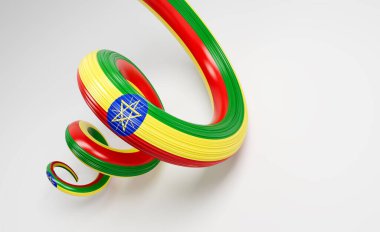 Etiyopya 'nın 3d Bayrağı 3d Sarmal Parlak Kurdeleli Beyaz Arkaplanda Bayrak 3d Görüntü