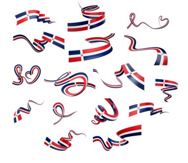 Dominik Cumhuriyeti 'nin Beyaz Arkaplanda Dalgalı Bayraklar Stili 3D Görüntü