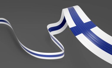 3d Finlandiya Bayrağı 3d Parlak Sallanan Finlandiya Bayrağı Gri Arkaplan Üzerinde 3d Görüntü