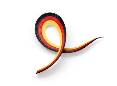 Almanya 'nın 3D Bayrağı Beyaz Arkaplan 3D Görüntü Üzerine Parlak Dalgalı Almanya Bayrağı