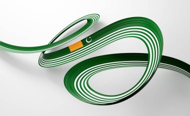 Kashmir 'in 3d bayrağı hilal ay ve yıldızlı parlak dalgalı kurdele. 3B Görüntü.