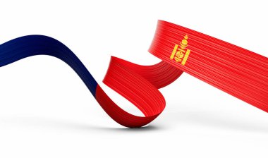 Moğolistan 'ın 3d Bayrağı 3d Dalgalı Parlak Moğolistan Kurdelesi Beyaz Arkaplanda İzole Edildi 3d Görüntü