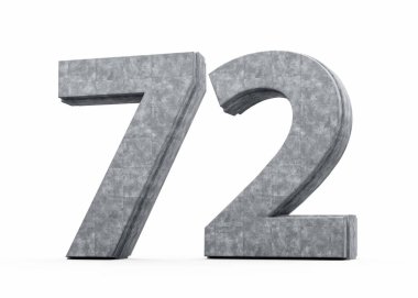Beton Numarası 72. Gri Beton Taştan Yapım Beyaz Arkaplan 3D İllüstrasyon