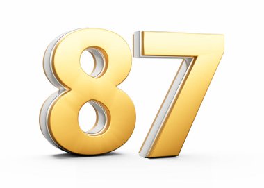 3D Altın Parlak 87 numara. Üzerinde beyaz özeti olan 87 numara. 3D Görüntü.