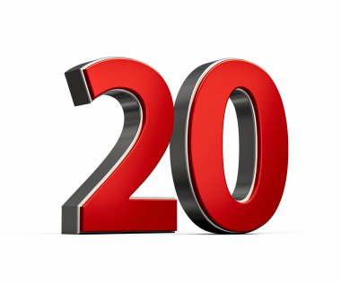 Parlak Metalik Beyaz Arkaplan 3D Görüntü ile Kalın Kırmızı Numara 20