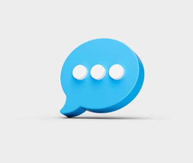 Üç beyaz noktalı 3D Mavi sohbet simgesi, mesaj ve iletişimi sembolize ediyor. 3d illüstrasyon