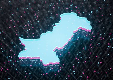 Aydınlatılmış Pakistan Veri Haritası Neon Mavisi Kusursuz Şablon Arkaplanı 3D Görüntü