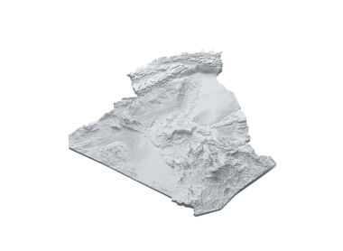 Cezayir Haritası Gri ve Beyaz Gölgeli Yardım Haritası Beyaz Arkaplan 3 boyutlu Görüntü Haritası