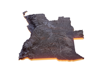 Angola Haritası Tek Renkli Yardım Renkli Turuncu Neon Sınır 3 Boyutlu Çizim Haritası