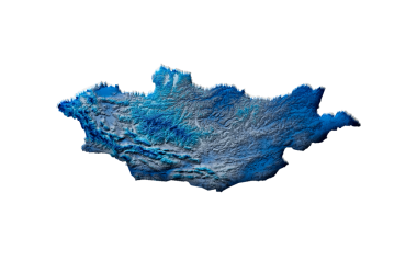 3d Derin Mavi Su Moğolistan Haritası Gölgeli Yardım Doku Haritası 3d İllüstrasyon