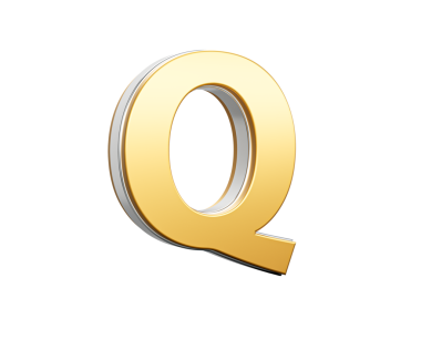 Altın Harf Q Parıltısı Parlak Modern Tasarım Kalın Yazı Tipi Keskin Kenarlı 3B Görüntü