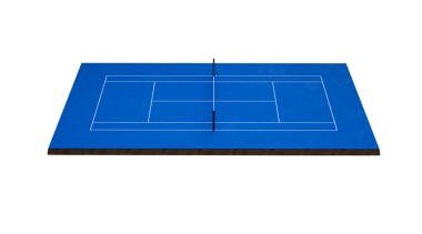 Mavi tenis kortunun havadan görünüşü 3D illüstrasyon