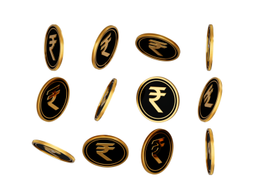 Düşen Altın ve Siyah Hint Rupisi INR Yuvarlak Sikkeler 3D Görüntü