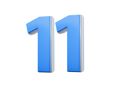 3D numara 11. Mavi vücuttan yapılmış 11 numara. 3 boyutlu gümüş kaplama.