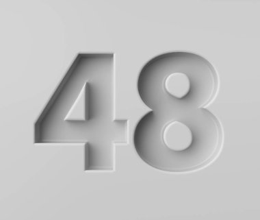 Parlak beyaz 48 numara, gölgeyle süslenmiş, arka planda 3 boyutlu görüntü.