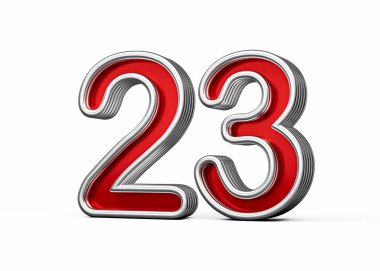 Canlı kırmızı numara 23 Metalik Parıltılı ve kıvrımlı kenarlı, 3D Görüntü