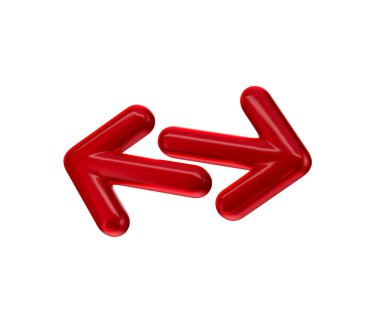 3D İki Kırmızı Ok takası ve transferi sembolize ediyor. 3d illüstrasyon