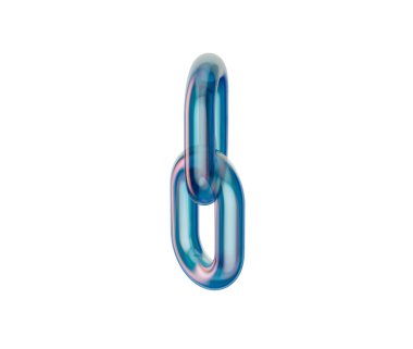 Mavi ve pembe renklerle üç boyutlu şeffaf zincir halkası, bağlantıyı ve birliği simgeliyor. 3d illüstrasyon