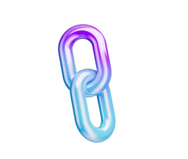 Mavi ve mor renkli üç boyutlu zincir bağlantısı ikonu, bağlantı ve birliği sembolize ediyor. 3d illüstrasyon