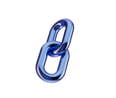 Parlak bir kapağı olan üç boyutlu metalik mavi zincir halkası bağlantıyı ve birliği simgeliyor. 3d illüstrasyon