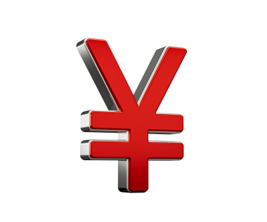 Canlı Kırmızı Japon Yen Para Birimi Sembolü Parlak Metalik Parıltı 3D Görüntü