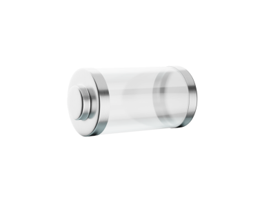 Cyan 3d Görüntü Üzerine Gri Metal Kapaklı Şeffaf Boş Cam Batarya Hücresi