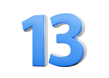 3 boyutlu 13 numara. Mavi vücuttan yapılmış, 3 boyutlu gümüş çizgili.