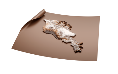 Map Of Armenia Old Style Brown On Unrolled Map Paper Sheet, 3D illustration