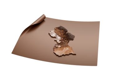 Guyana 'nın Eski Tarz Kahverengi Haritası Açılmamış Harita Kağıt Kağıt Kağıt Tabaka 3D Görüntü