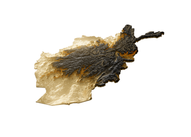 Afganistan Haritası Altın Metalik Doku Haritası Siyah 3D Resimde İzole Edildi