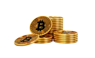 3D Altın Kripto Para Yığını Bitcoin Parlak Yuvarlak Sikkeler Yığını 3D İllüstrasyon