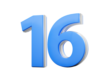 3D numara 16. Mavi vücuttan yapılmış 16 numara. 3 boyutlu gümüş kaplama.