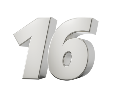 Gümüş 3D numara 16 16. 3d illüstrasyon