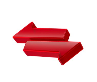 3D İki Kırmızı Ok takası ve transferi sembolize ediyor. 3d illüstrasyon