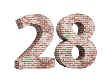 28 numara. Eski Grunge Tuğla Duvarı 'ndan yapılma 28 basamak. 3 boyutlu görüntü.