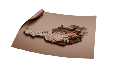 Map Of Austria Old Style Brown On Unrolled Map Paper Sheet, 3D illustration