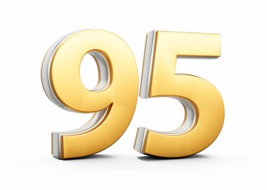 3D Altın Parlak Numara 95 95 Beyaz Arkaplan Üzerinde Gümüş Özet 3D Görüntü