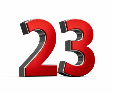 Kalın Kırmızı 23 numara Parlak Metalik Beyaz Arkaplan 3D Görüntü